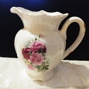 NOS Vintage Olde Staffordshire English Pottery China Rose Flowers Pitcher